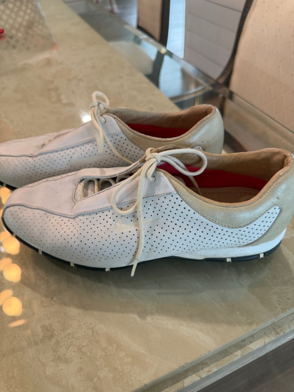 White Perforated Lace-Up Men’s Golf Sneakers